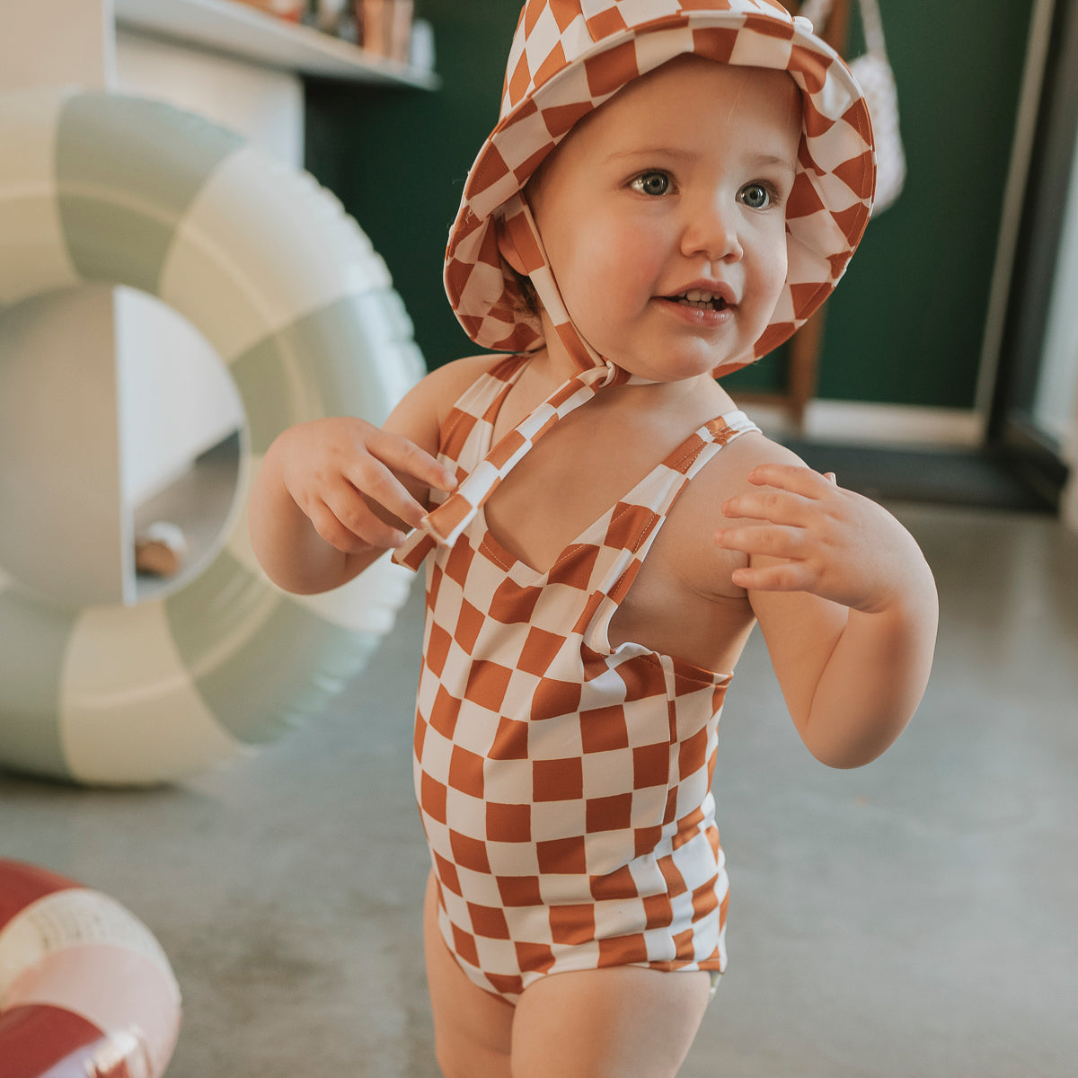 Maillot de bain damier camel rien que des bêtises