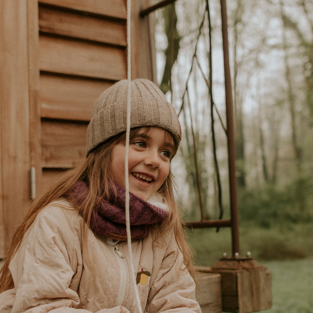 Bonnet enfant en laine taupe
