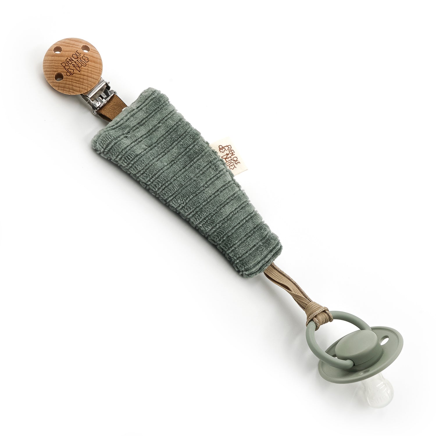 Attache tétine velours kaki