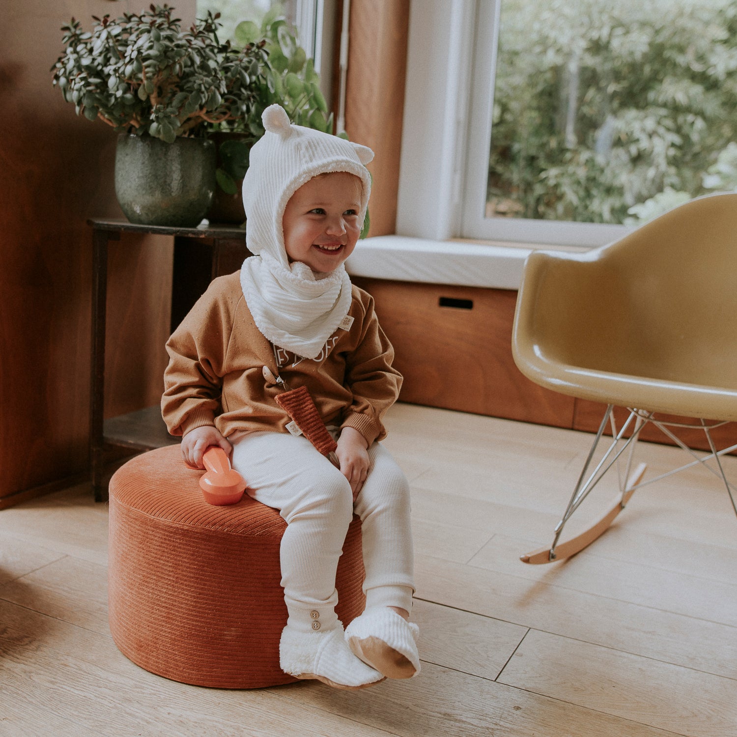 Bonnet velours ecru