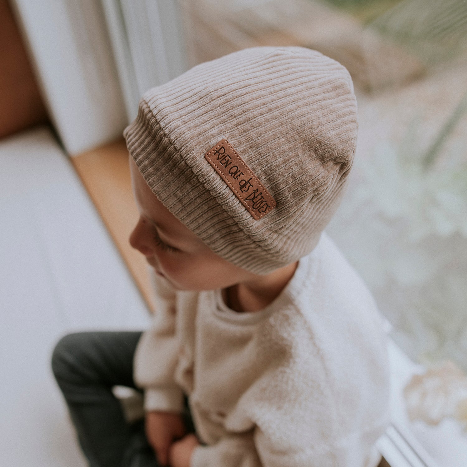 Bonnet velours taupe kids