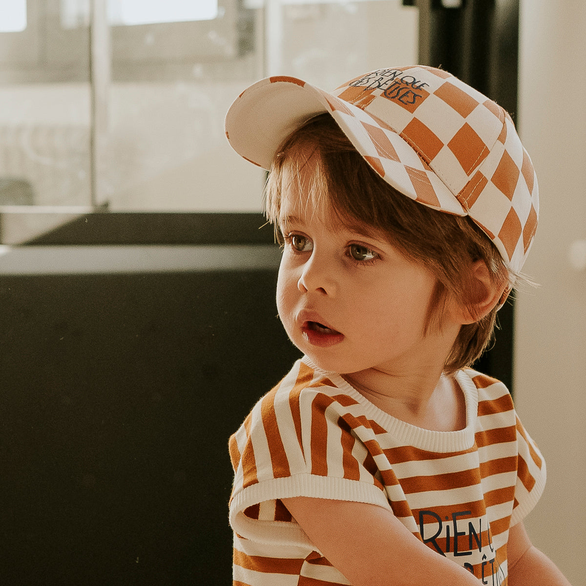 Casquette damier camel rien que des bêtises