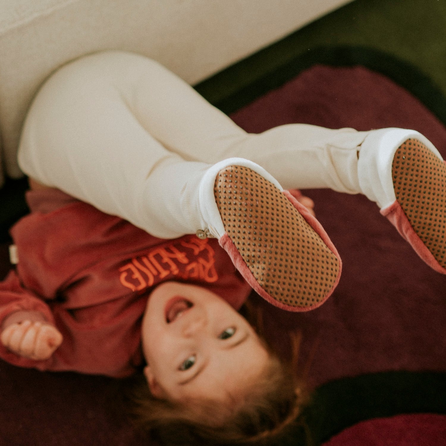 Chaussons éponge vieux rose