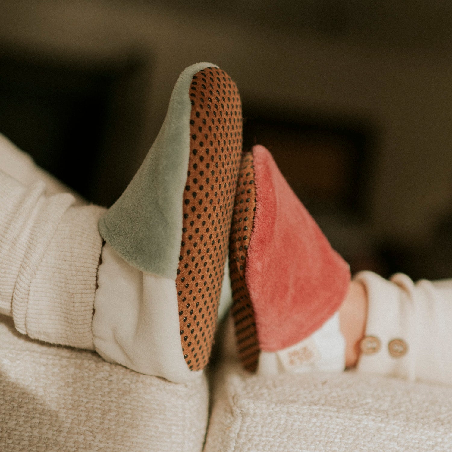 Chaussons éponge vieux rose