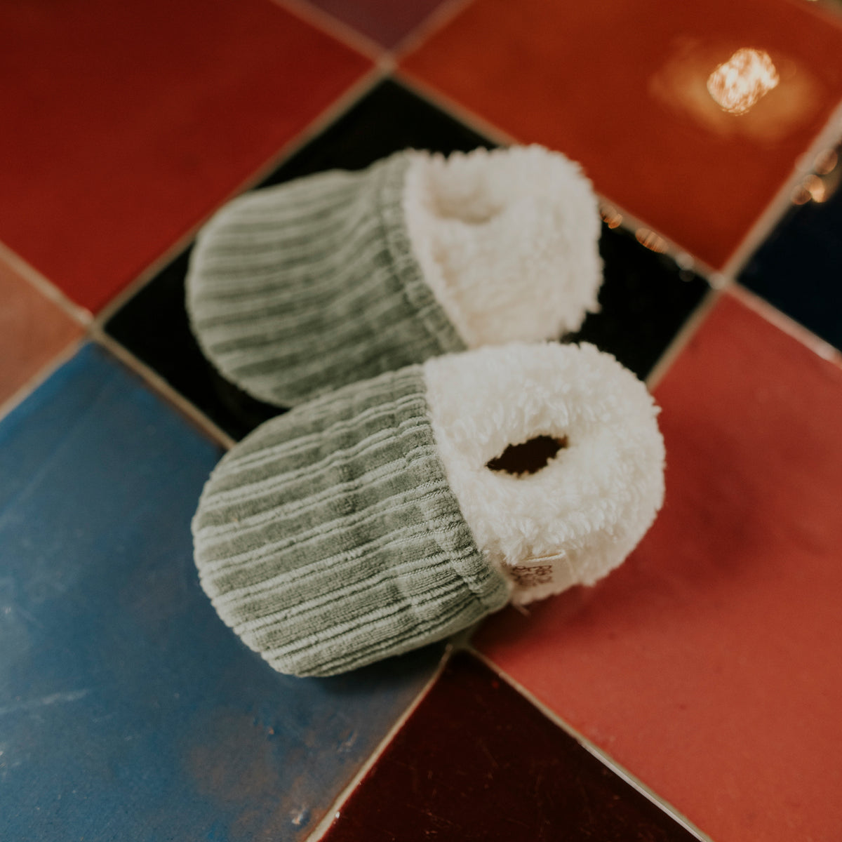 Chaussons velours kaki