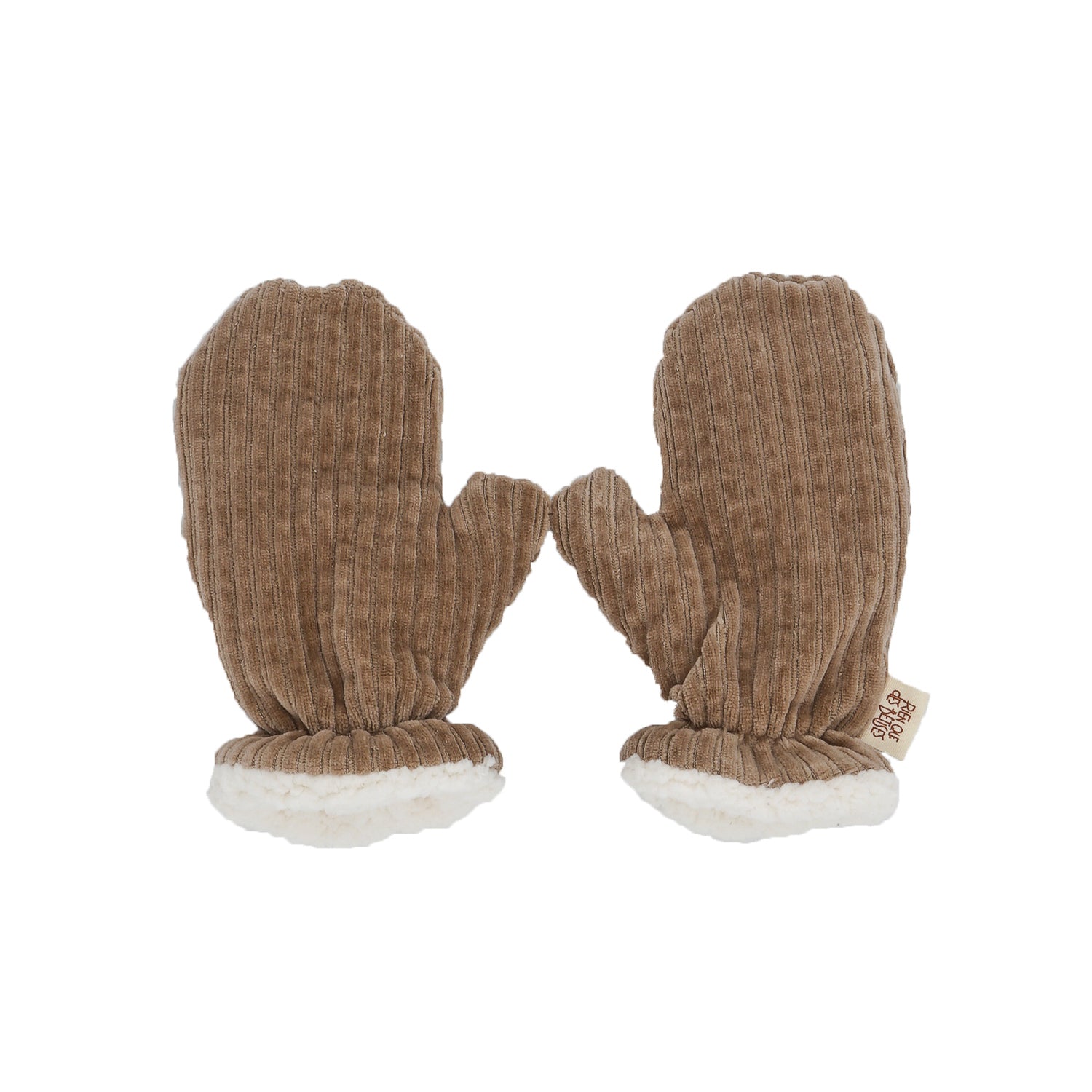 moufles bébés en velours côtelé taupe doublées de teddy tout doux Rien que des bêtises
