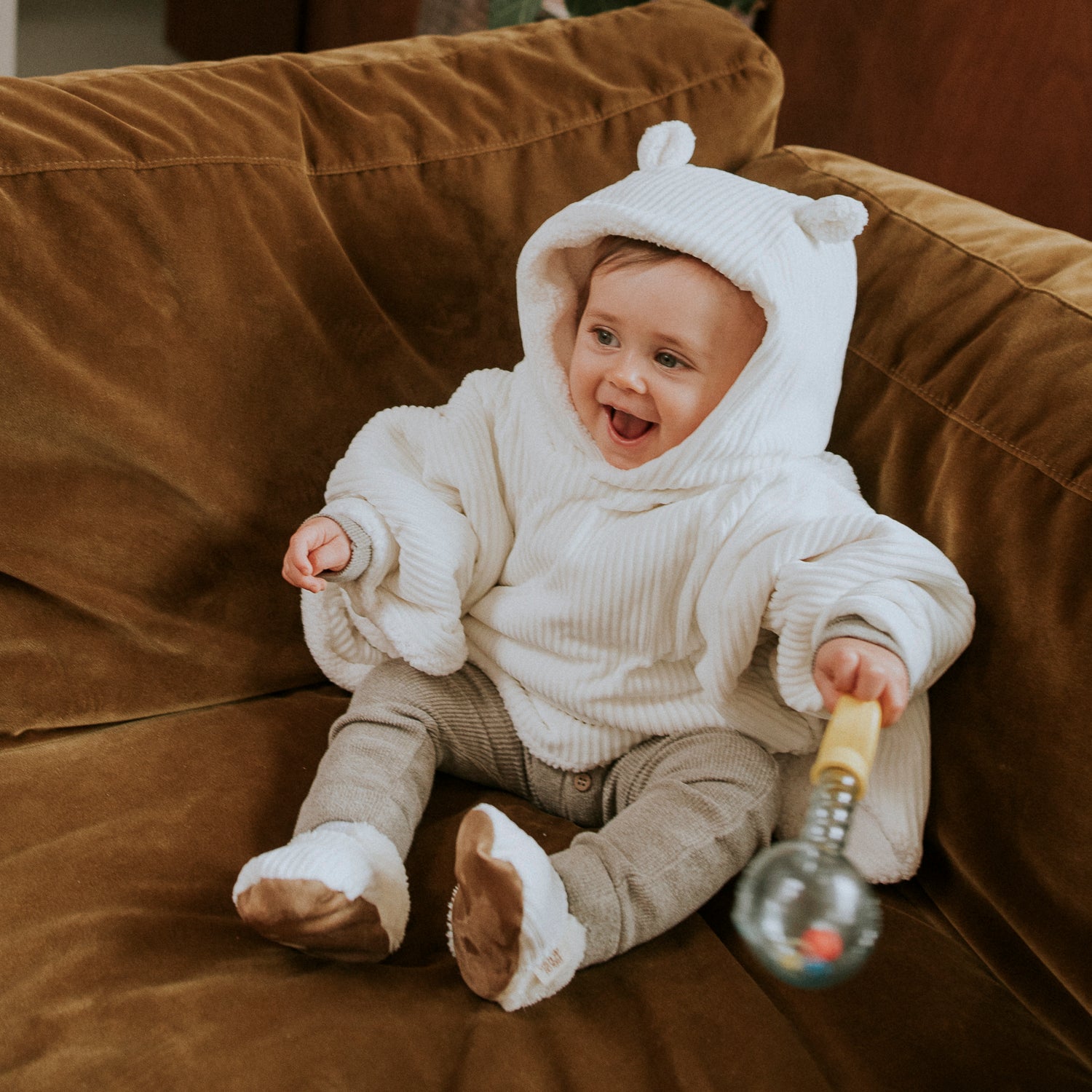 Poncho bébé velours ecru
