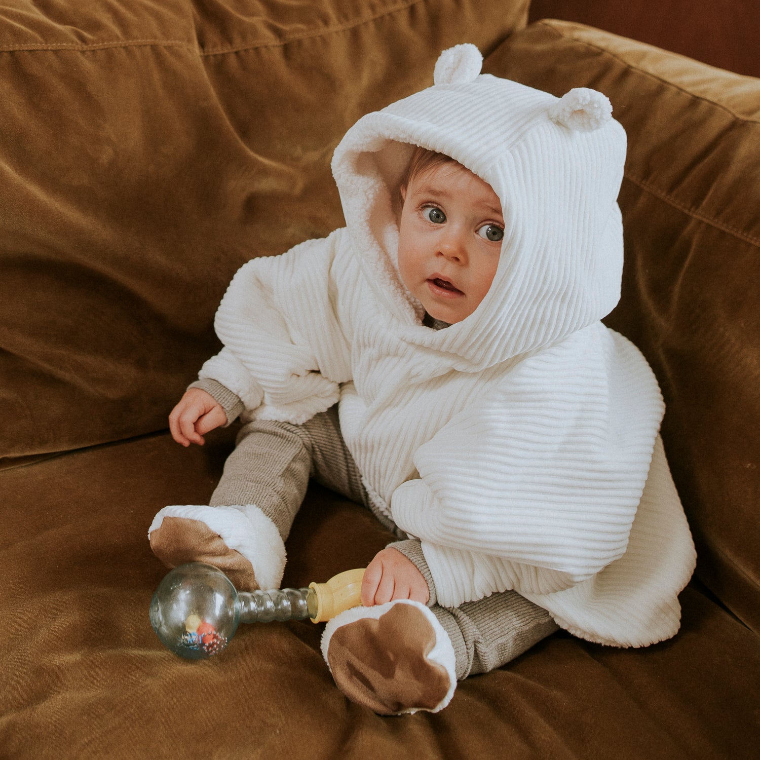 Poncho bébé velours ecru