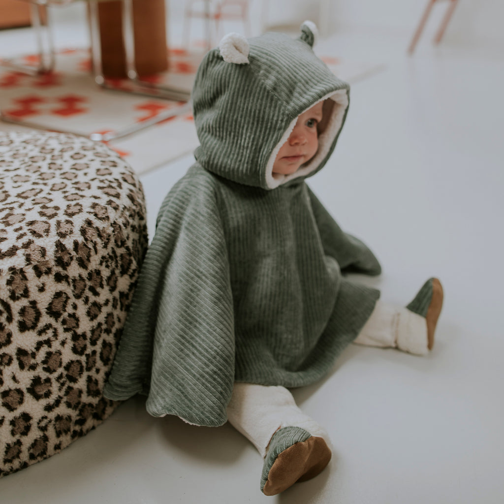 Poncho bébé velours kaki