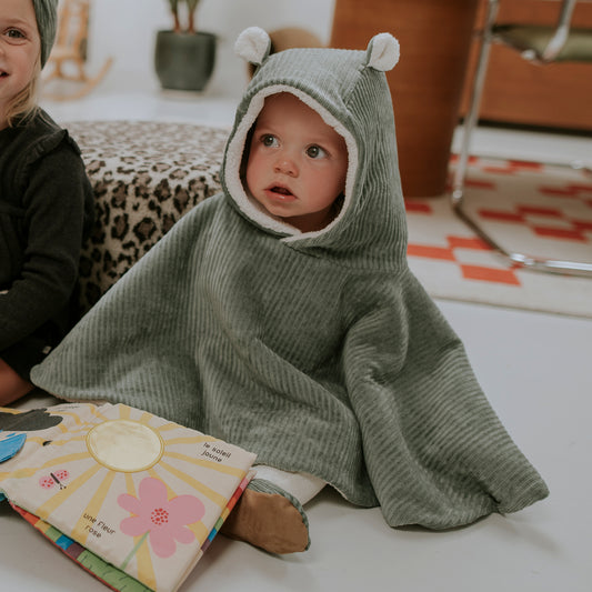 Poncho bébé velours kaki