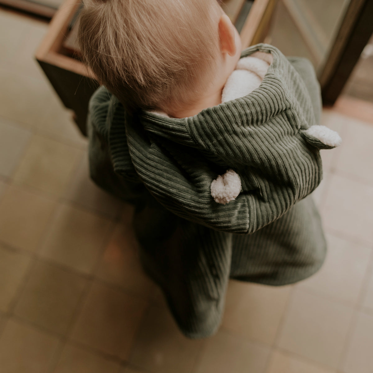 Poncho bébé velours kaki