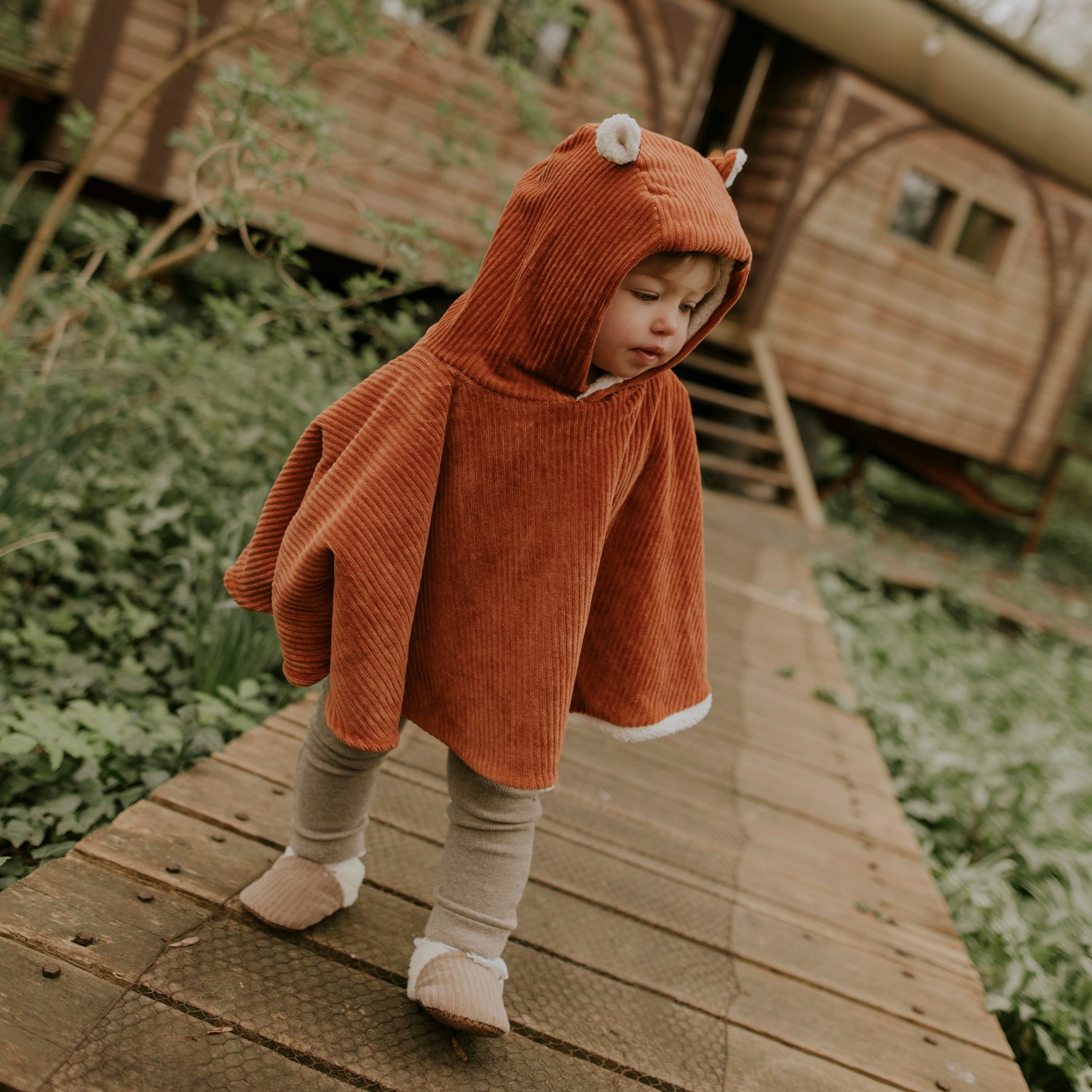 Poncho bébé velours paprika
