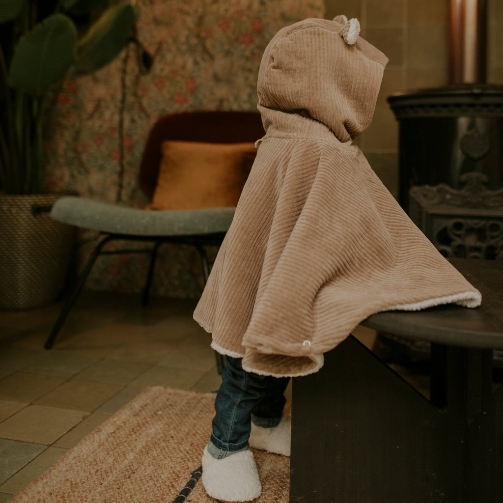 Poncho bébé velours taupe