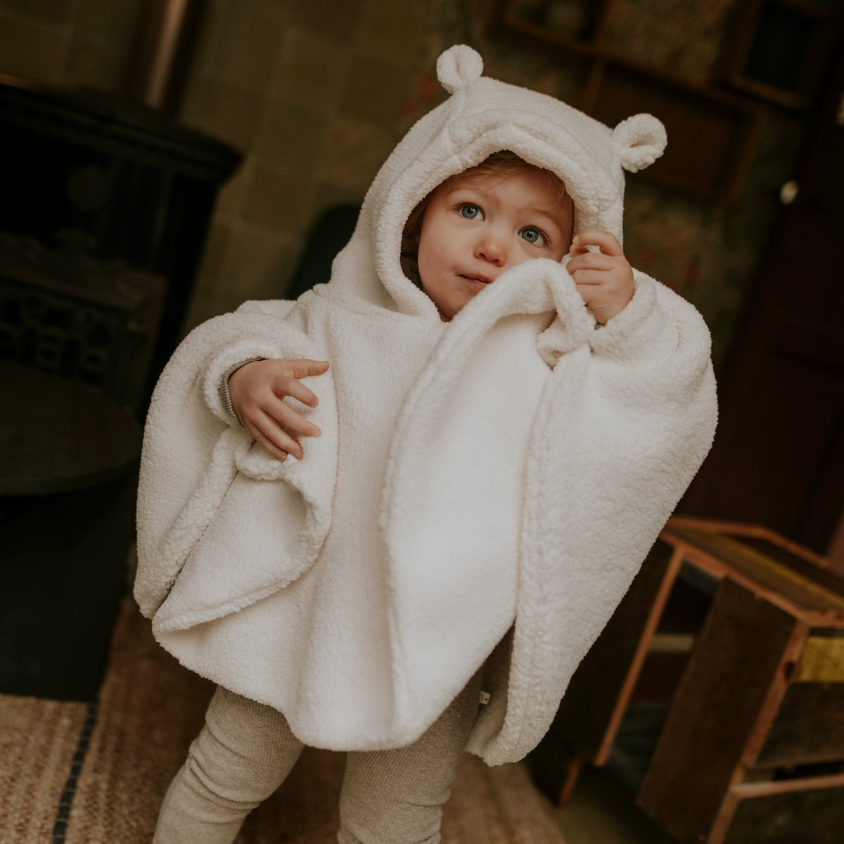 Poncho bébé teddy ecru