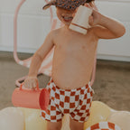 Short de bain damier camel rien que des bêtises
