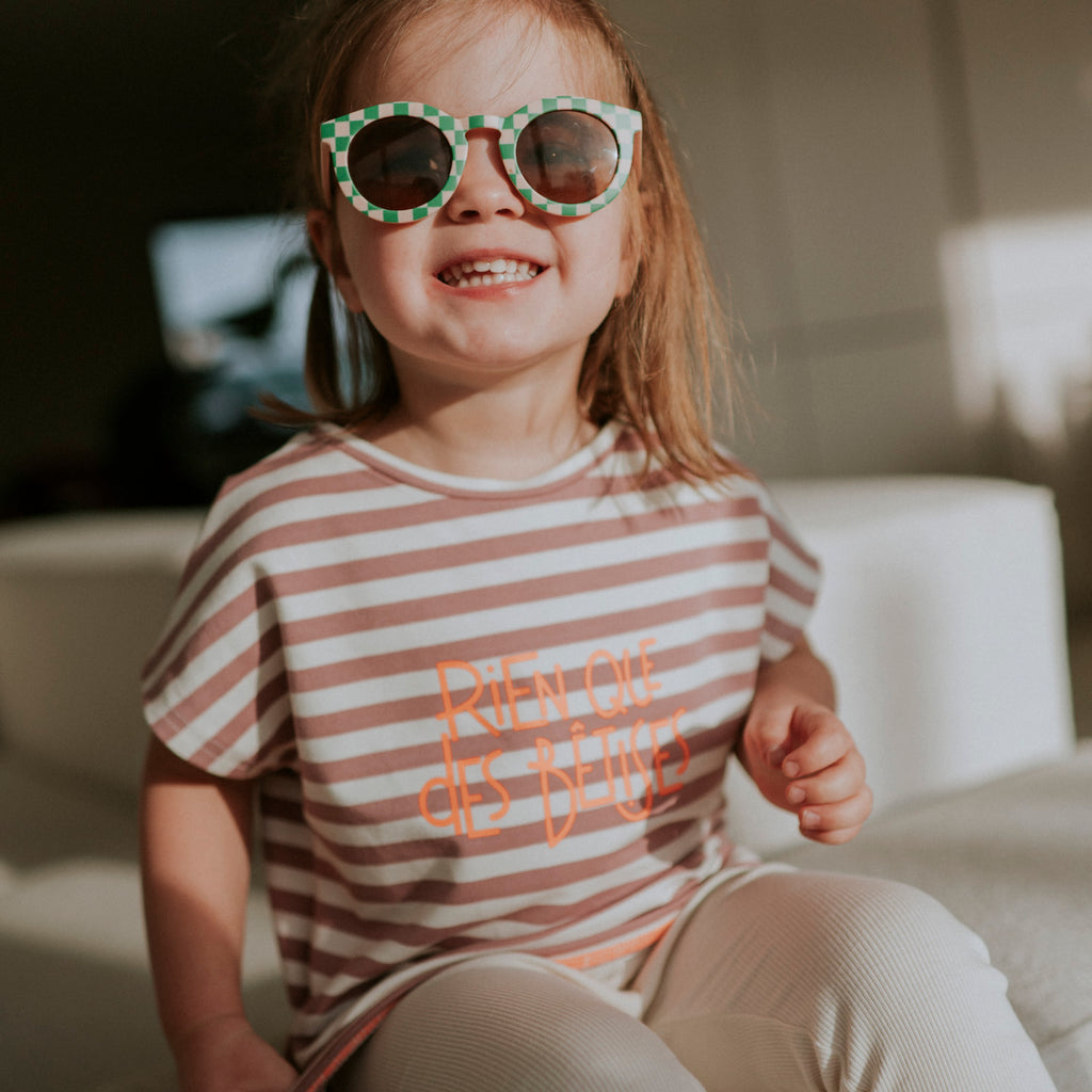 t-shirt rayé vieux rose