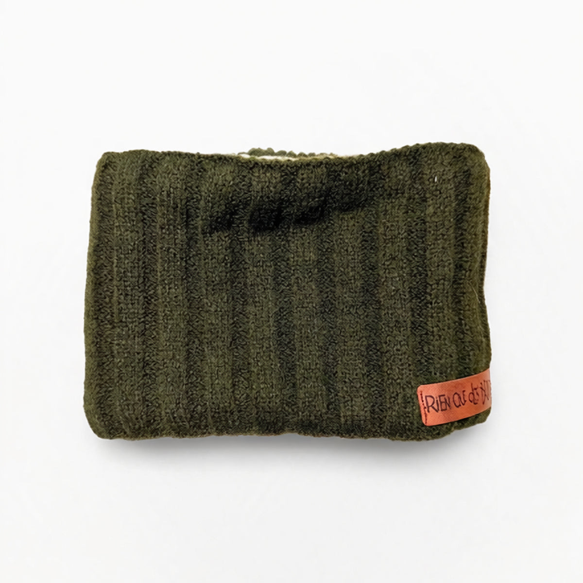Tour de cou enfant en laine doublé teddy kaki