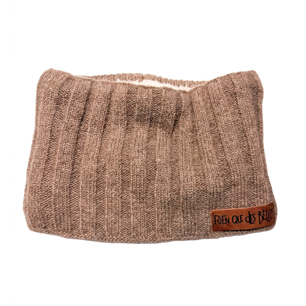 Tour de cou enfant en laine doublé teddy taupe